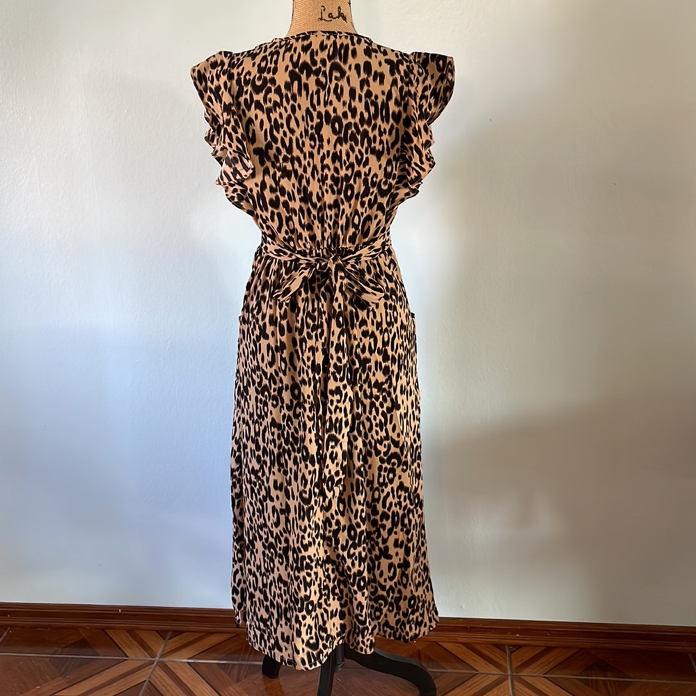 Leopard Button Front Midi Dress with Ruffle Trim - Picture 8 of 8